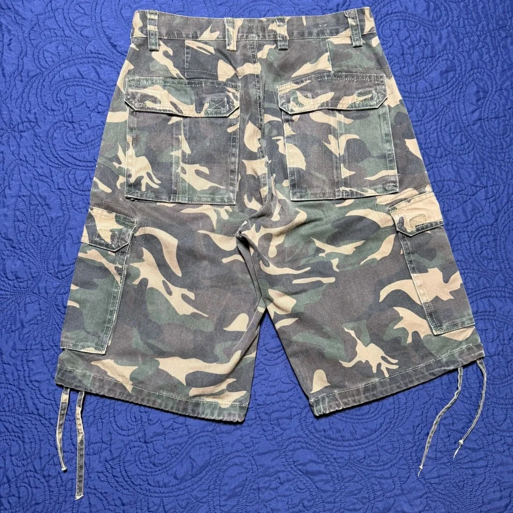 Noiz Cargo Shorts Mens 32 Camo Green Distressed Tactical Utility Gorpcore Y2K